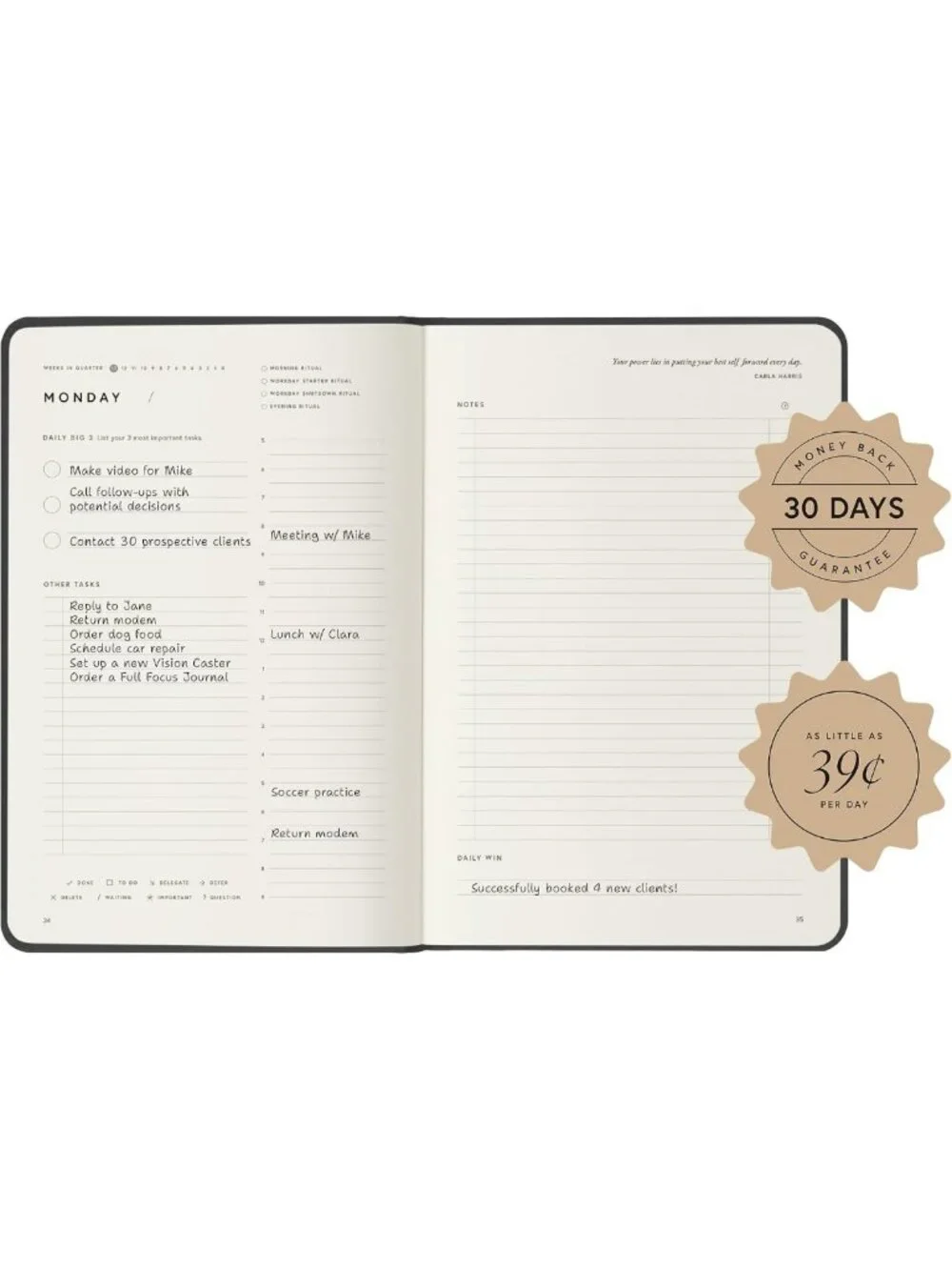 Daily Planner - Oatmeal Linen, Goal Setting, Focus Boosting, Hardcover - Achieve
